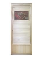 Дверь для бани и сауны Doorwood "Вагонка эконом" со стеклом Банька