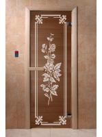 Дверь для бани и сауны Doorwood "Розы бронза" 1900*700, 6мм, 2 петли