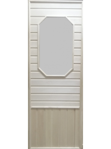 Дверь для бани и сауны Doorwood с восьмиугольной стеклянной вставкой с сюжетом